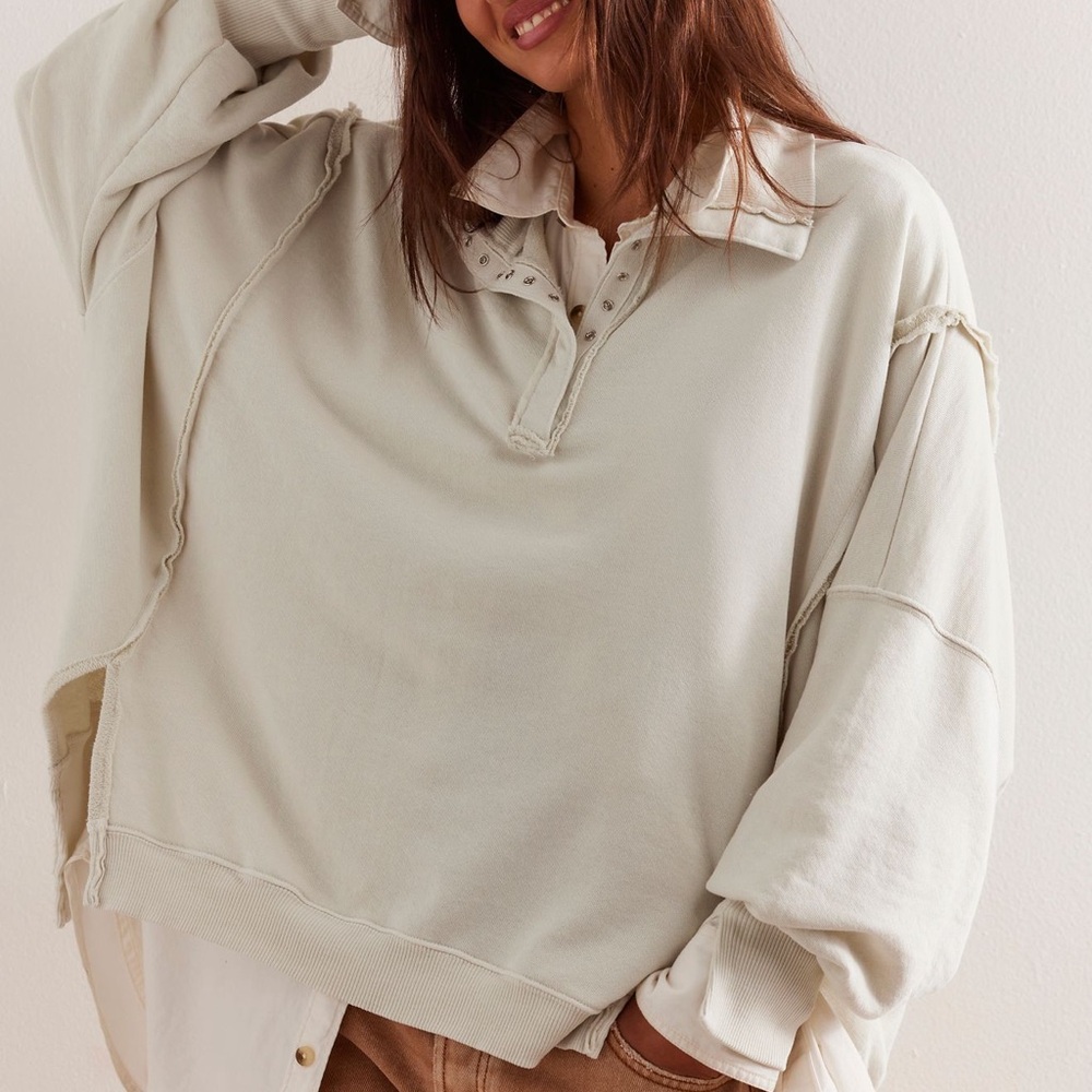 Free People Cream Oversized Sweatshirt